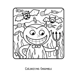 Image à colorier d’un diable rigolo d’Halloween
