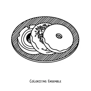 Image à colorier de trois donuts dans une assiette