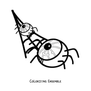 Image à colorier d’une araignée en forme d’œil d’Halloween