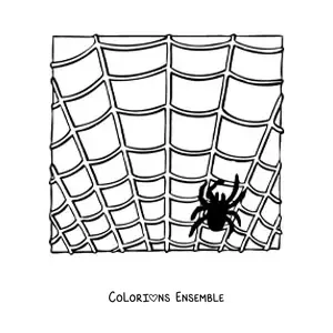 Image à colorier d’une araignée d’Halloween sur sa toile