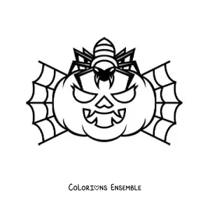 Image à colorier d’une araignée avec une citrouille d’Halloween