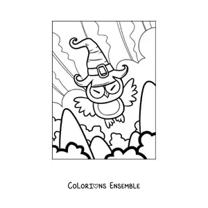 Image à colorier d’un hibou animé d’Halloween