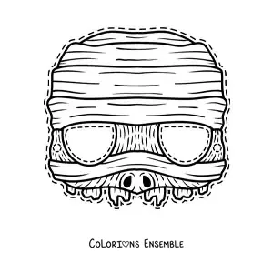 Image à colorier d’un masque d’Halloween de momie