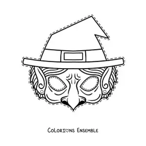 Image à colorier d’un masque d’Halloween de sorcière