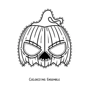 Image à colorier d’un masque d’Halloween de citrouille effrayante