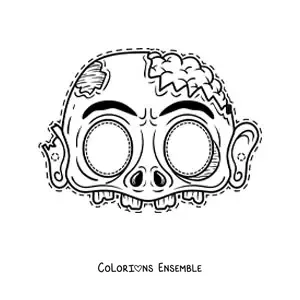 Image à colorier d’un masque d’Halloween de zombie