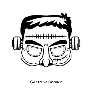 Image à colorier d’un masque d’Halloween de Frankenstein