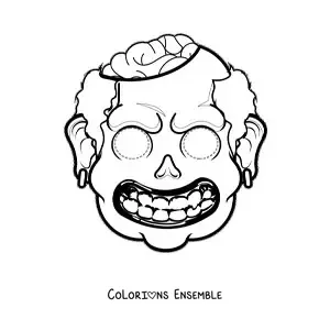 Image à colorier d’un masque d’Halloween de zombie effrayant