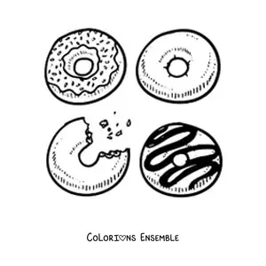 Image à colorier de quatre donuts variés