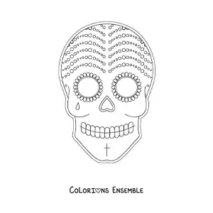 Image à colorier d’un masque d’Halloween de crâne mexicain