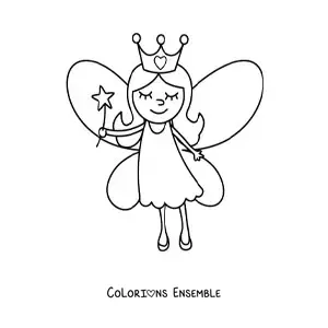 Image à colorier d’une magique princesse fée kawaii