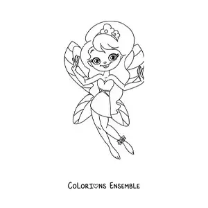 Image à colorier d’une fée simple et joyeuse avec des fleurs
