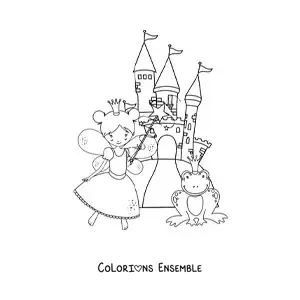 Image à colorier d’une fée marraine magique au château