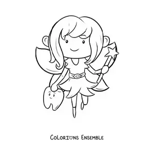 Image à colorier d’une fée des dents kawaii avec une dent