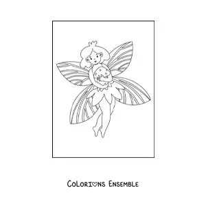 Image à colorier d’une fée simple avec un champignon magique