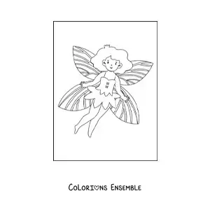 Image à colorier d’une fée simple et joyeuse en train de voler