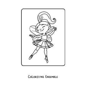 Image à colorier d’une fillette fée danseuse joyeuse