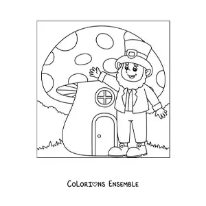 Image à colorier d’un lutin irlandais dans une forêt magique