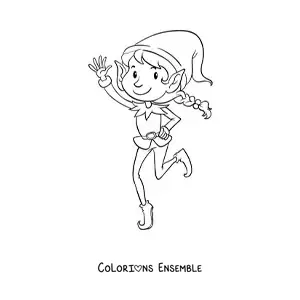 Image à colorier d’un lutin magique animé en train de danser