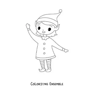 Image à colorier d’une fillette lutin kawaii