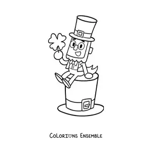 Image à colorier d’un leprechaun assis sur un chapeau