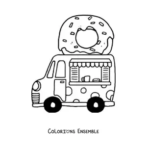 Image à colorier d'un camion de vente de donuts
