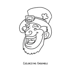 Image à colorier d’un visage de lutin irlandais qui rit