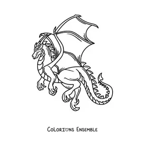 Image à colorier d’un dragon réaliste en plein vol, sans décor