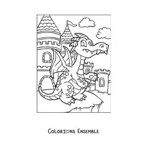 Image à colorier d’un grand dragon façon dessin animé