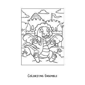 Image à colorier d’un bébé dragon façon dessin animé