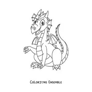 Image à colorier d’un dragon façon dessin animé assis