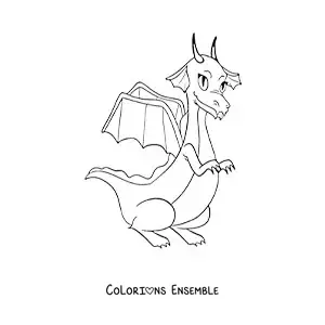 Image à colorier d’une dragonne façon dessin animé assise