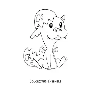 Image à colorier d’un œuf avec un bébé dragon assis