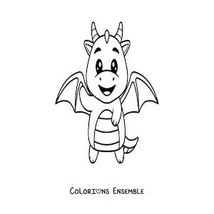 Image à colorier d’un dragon kawaii qui fait coucou