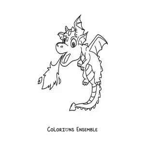 Image à colorier d’un dragon volant qui crache du feu