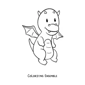 Image à colorier d’un dragon façon dessin animé tout simple qui vole