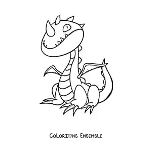 Image à colorier d’un dragon façon dessin animé avec une corne