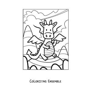 Image à colorier d’un dragon volant façon dessin animé
