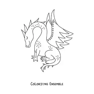 Image à colorier d’un dragon assis, sans décor