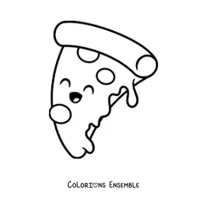Image à colorier d'une part de pizza kawaii souriante