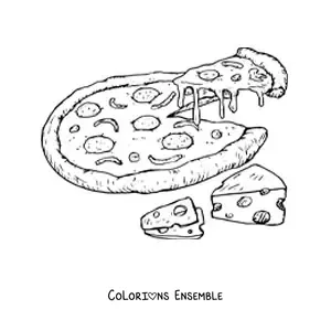 Image à colorier d'une pizza au fromage