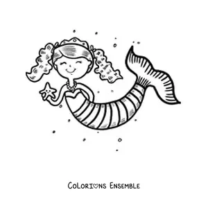 Image à colorier d’une princesse sirène avec une étoile de mer