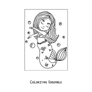 Image à colorier d’une sirène qui danse