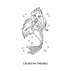 Image à colorier d’une belle princesse sirène dans la mer