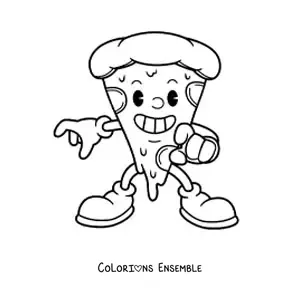 Image à colorier d'une part de pizza animée
