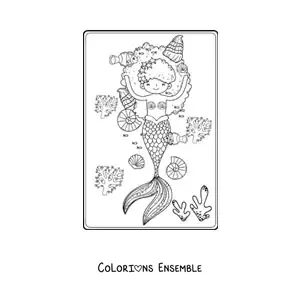 Image à colorier d’une mignonne sirène avec une coupe afro