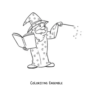 Image à colorier d’un sorcier en mouvement