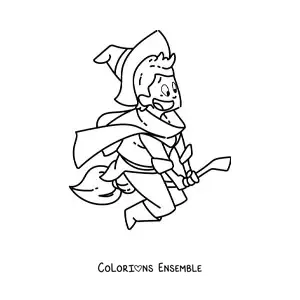 Image à colorier d’un sorcier qui vole sur son balai