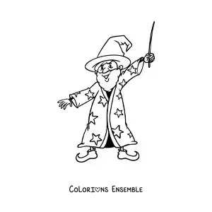 Image à colorier d’un magicien avec sa baguette