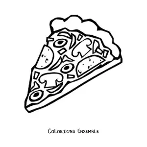 Image à colorier d'une part de pizza aux champignons et aux olives